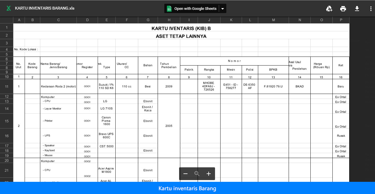 Format Laporan Inventaris Barang format MsExcel Belajar