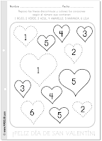 Actividades San Valentín en clase - Repasar. colorear y números