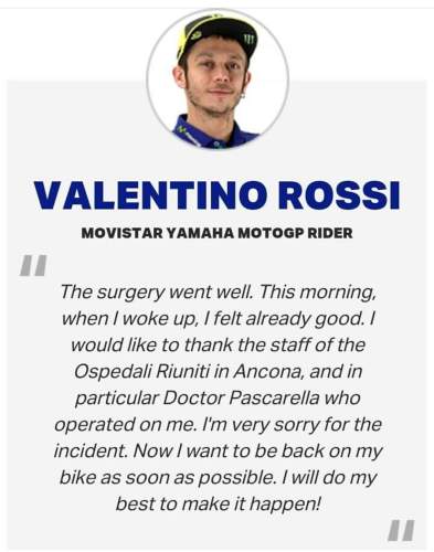 Patah Tulang Saat Latihan Enduro, Rossi Setidaknya Harus Absen 1 Bulan