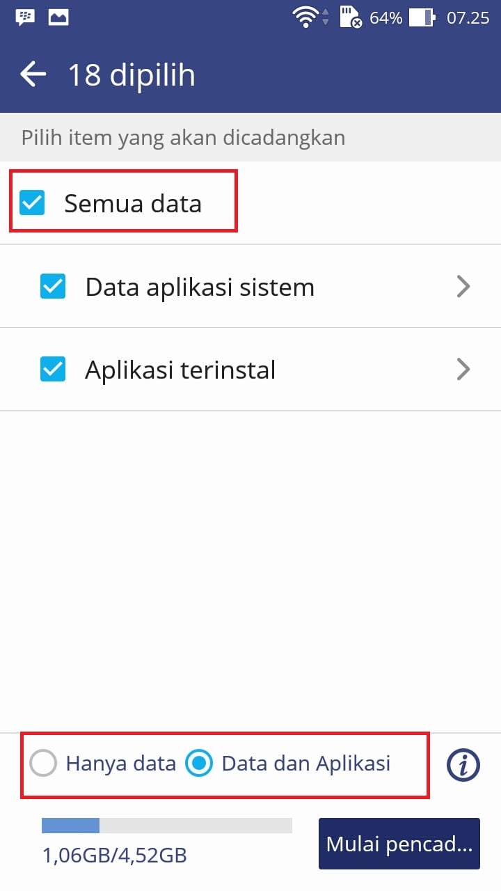 Ceklis semua data | Kuze Android