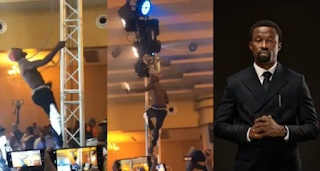Netizens reacts angrily to energetic performance of portable as he aggressively climbs stage pole at KS1 Malaika 50th birthday party [video]