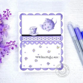 Sunny Studio Stamps: Tea-riffic Background Basics Frilly Frame Dies Heartstring Border Dies Mother's Day Card by Ana Anderson