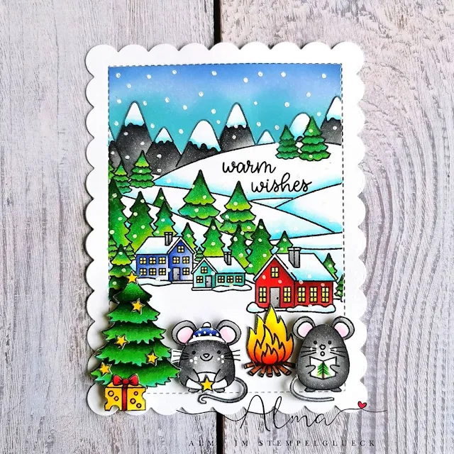 Sunny Studio Stamps: Merry Mice Winter Scenes Customer Card by Alma Im Stempelglueck