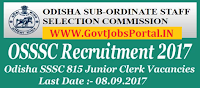 Sub-Ordinate Staff Selection Commission Recruitment 2017– 815 Junior Clerk