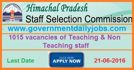 HPSSC RECRUITMENT 2016 APPLY FOR 1015 TEACHING & NON TEACHING POSTS