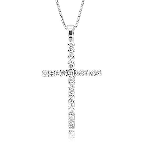 14k White Gold Cross Diamond Pendant Necklace