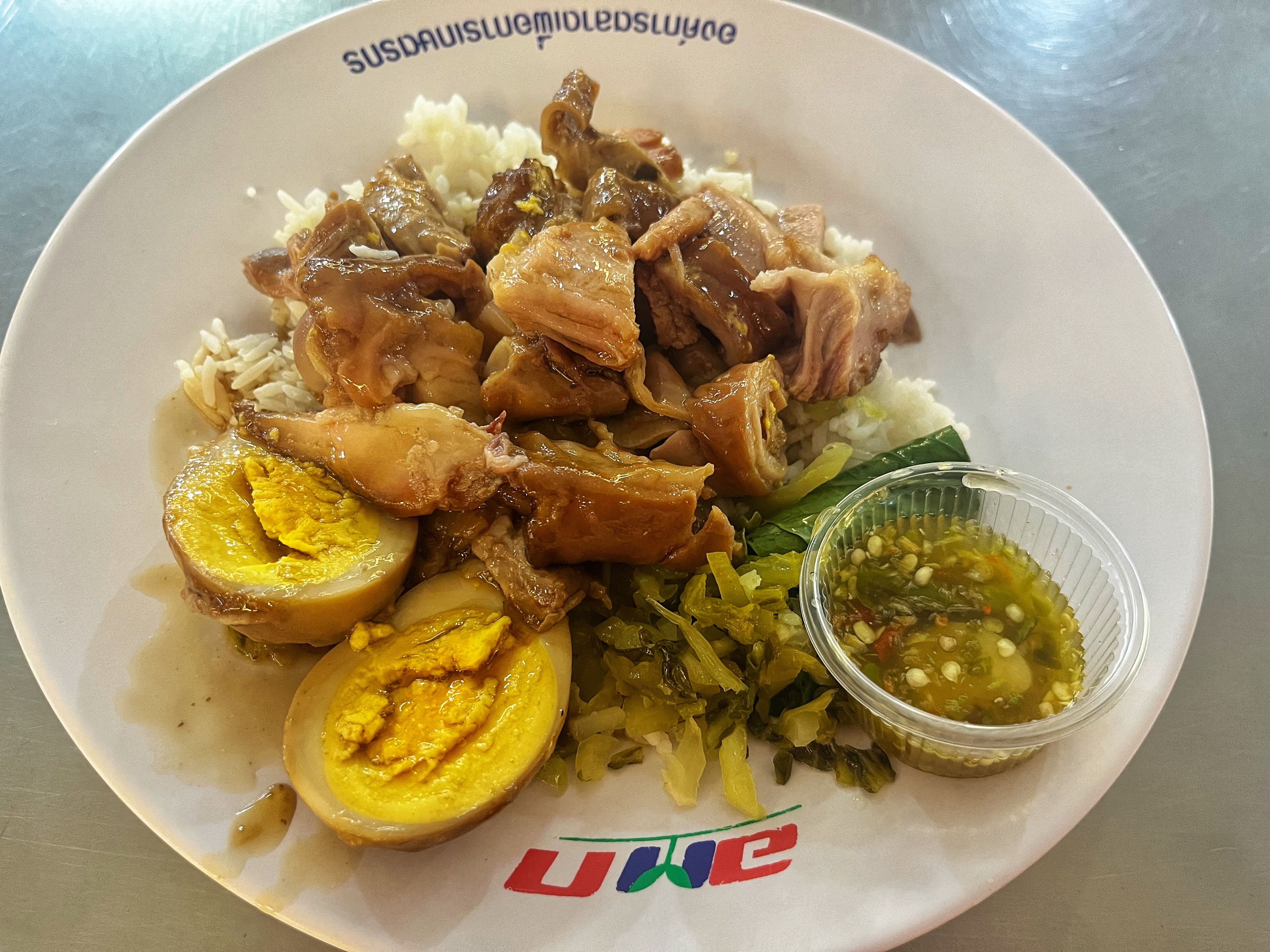 khao khao moo, or stewed pork leg with rice, Bangkok, Thailand