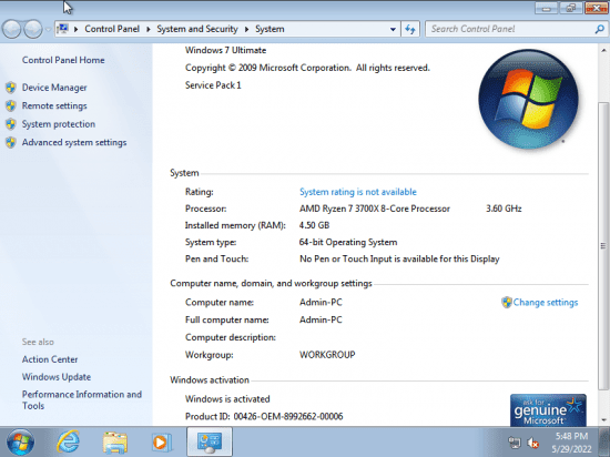 Windows 7 SP1 Ultimate Con Office Pro Plus 2010 VL Mayo 2022 Preactivado