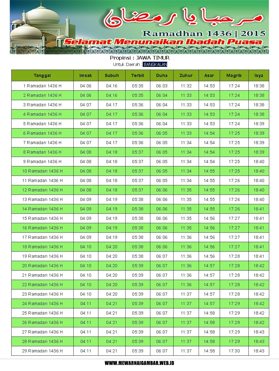 Jadwal Imsakiyah Provinsi Jawa Timur  Mewarnai Gambar