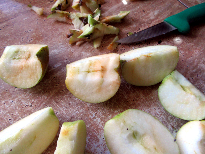 Core the apples, cut into quarters.