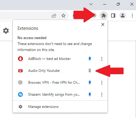 Pin Audio Only Youtube onto your Chrome Toolbar
