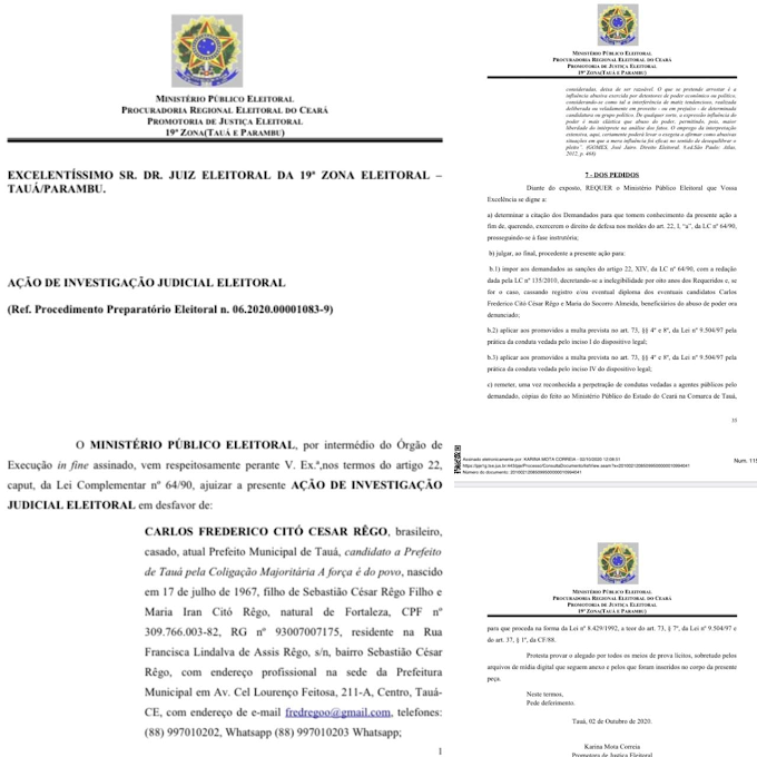 MP ELEITORAL DE TAUÁ PROTOCOLIZA SEGUNDO PEDIDO DE CASSAÇÃO DE REGISTRO DO PREFEITO FRED RÊGO