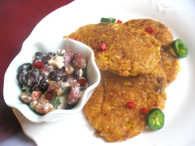 Black Bean Salsa with Corn Pancakes