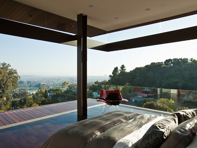 Picture of the city view from the Sunset Plaza Drive Residence bedroom