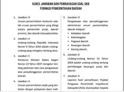 Kunci Jawaban dan Pembahasan Latihan Soal SKB Formasi Pemerintahan Daerah, https://gurujumi.blogspot.com/