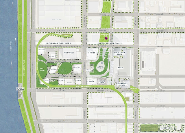 Hudson Yards site plan on the west side of Central Manhattan