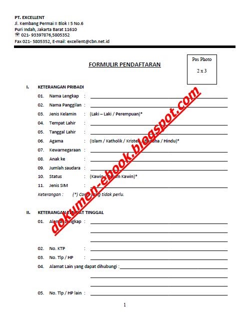 Contoh Formulir Lamaran Kerja - SuratMenyurat.net