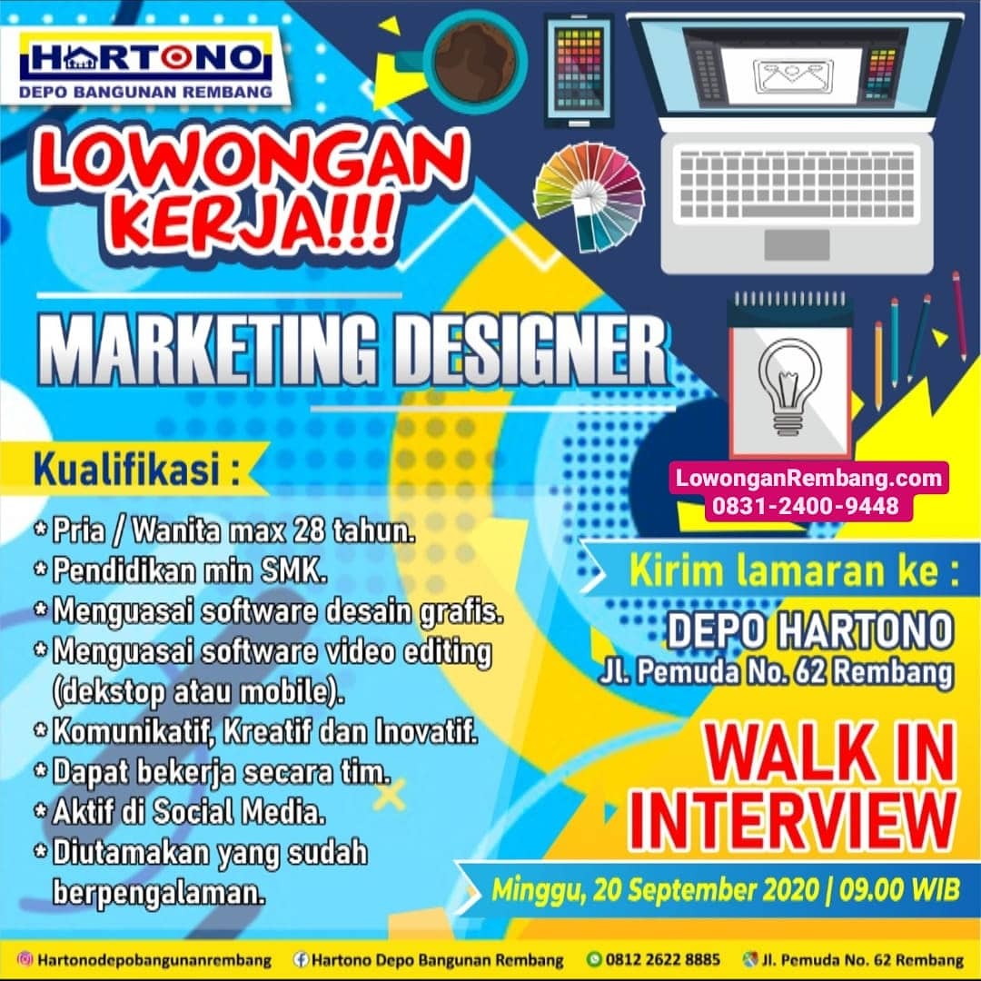 Lowongan Kerja Marketing Designer Hartono Depo Toko Bangunan Rembang