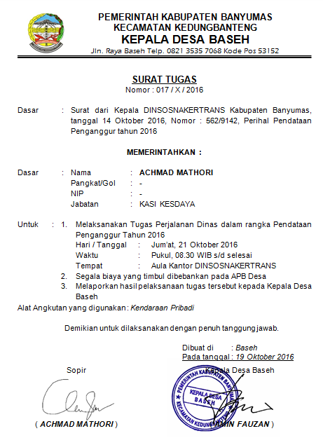 Contoh Surat Tugas Desa Contoh Surat