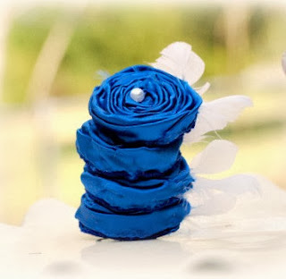 Royal Blue Cobalt White Feathers Rosette Clip Pin by Sofisticata