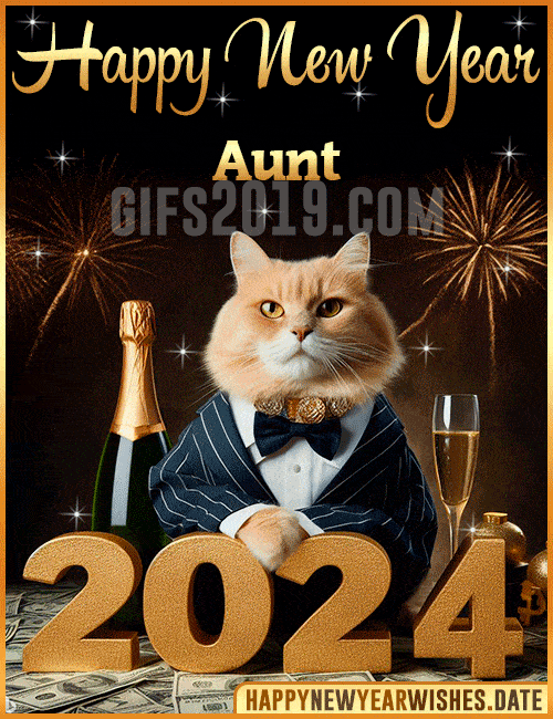 Funny Cat Happy New Year 2024 gif for Aunt