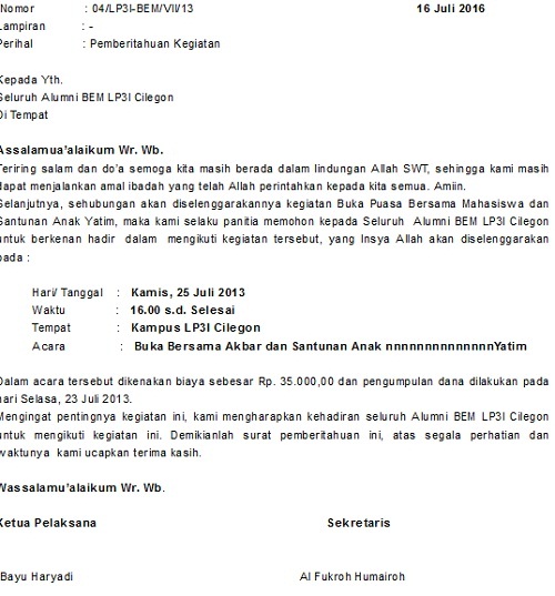 Contoh Surat Undangan Alumni