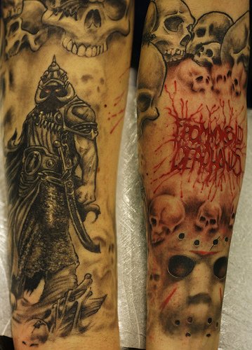 skull sleeve tattoos. Death Themed Tattoo Arm Sleeve