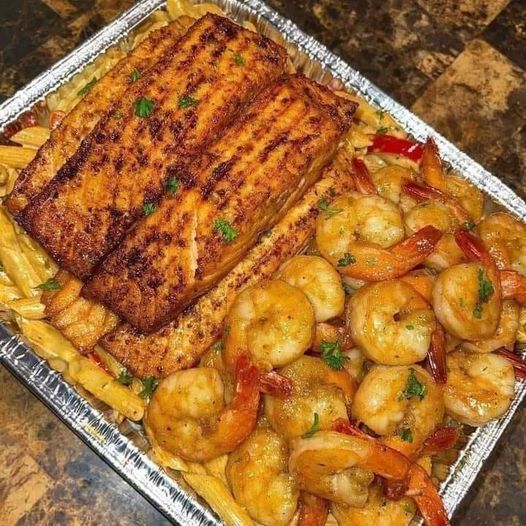 Cajun Salmon and shrimp Alfredo 