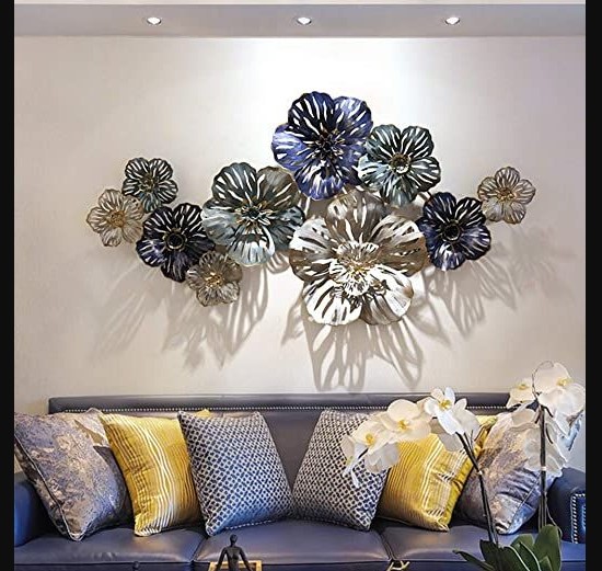 Modern Style Interior Design with 3d blue butterfly metal wall art 3d mural decoration on contemporary