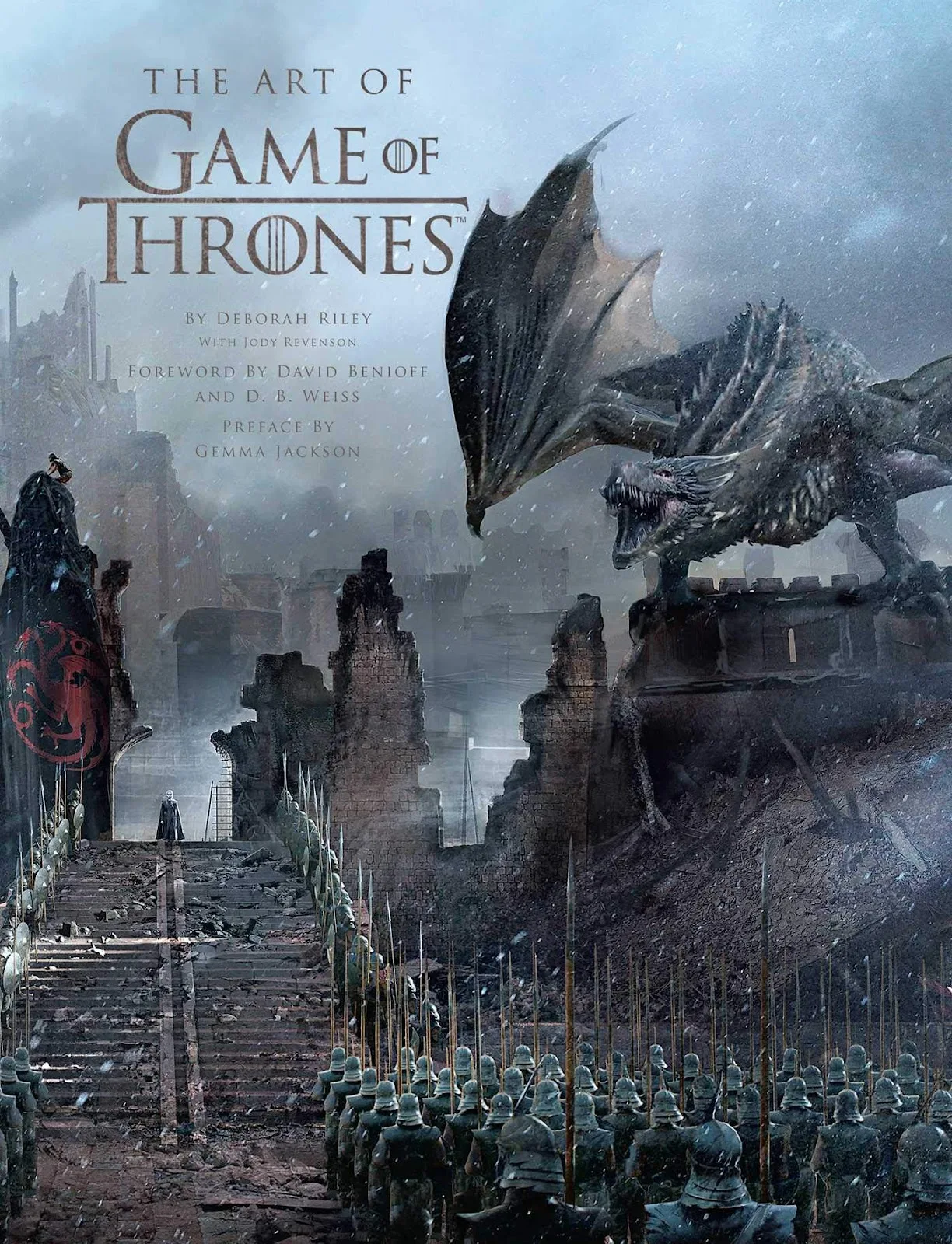 Game of Thrones illustrated cover depicting characters and landscapes