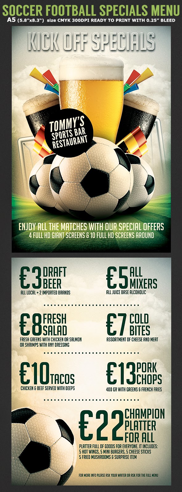  Soccer Football Bar Flyer Menu Template