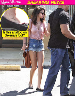 Selena Gomez showing off a tattoo on the foot