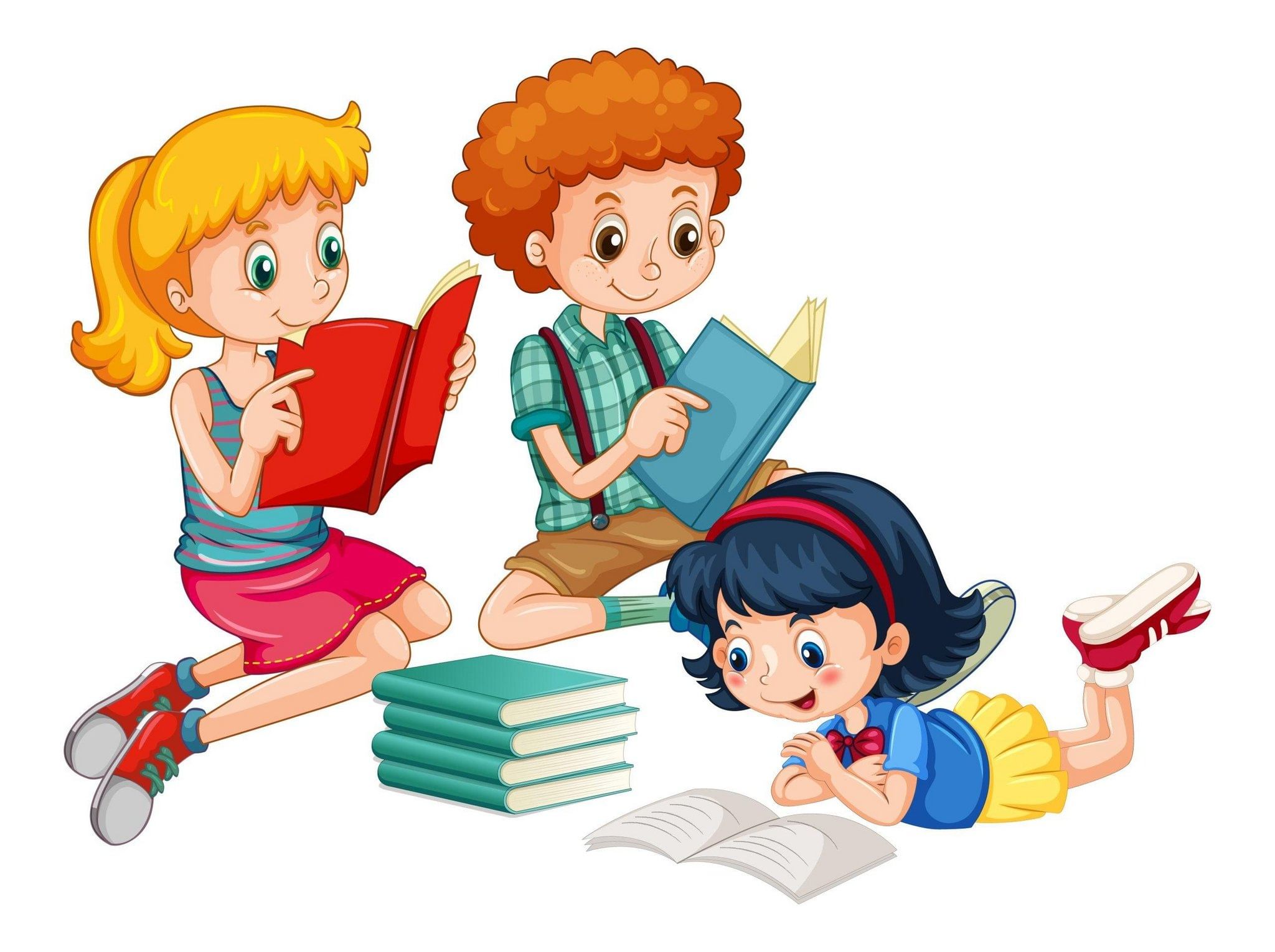 Читать. Дети с книгами на прозрачном фоне. Книги для детей. Детское чтение. Мультяшные дети с книгами.