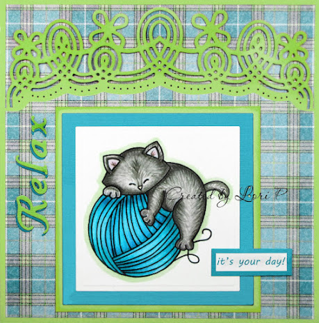 Relax. It's your day by Lori features Newton Unwinds by  Newton's Nook Designs; #inkypaws, #newtonsnook, #plaid, #catcards, #cardmaking,