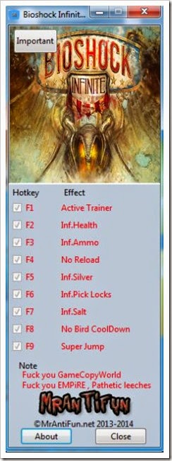 Bioshock Infinite V1.1.25.5165 Trainer  8 MAF