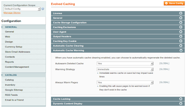 Configuration of automatic cache warming