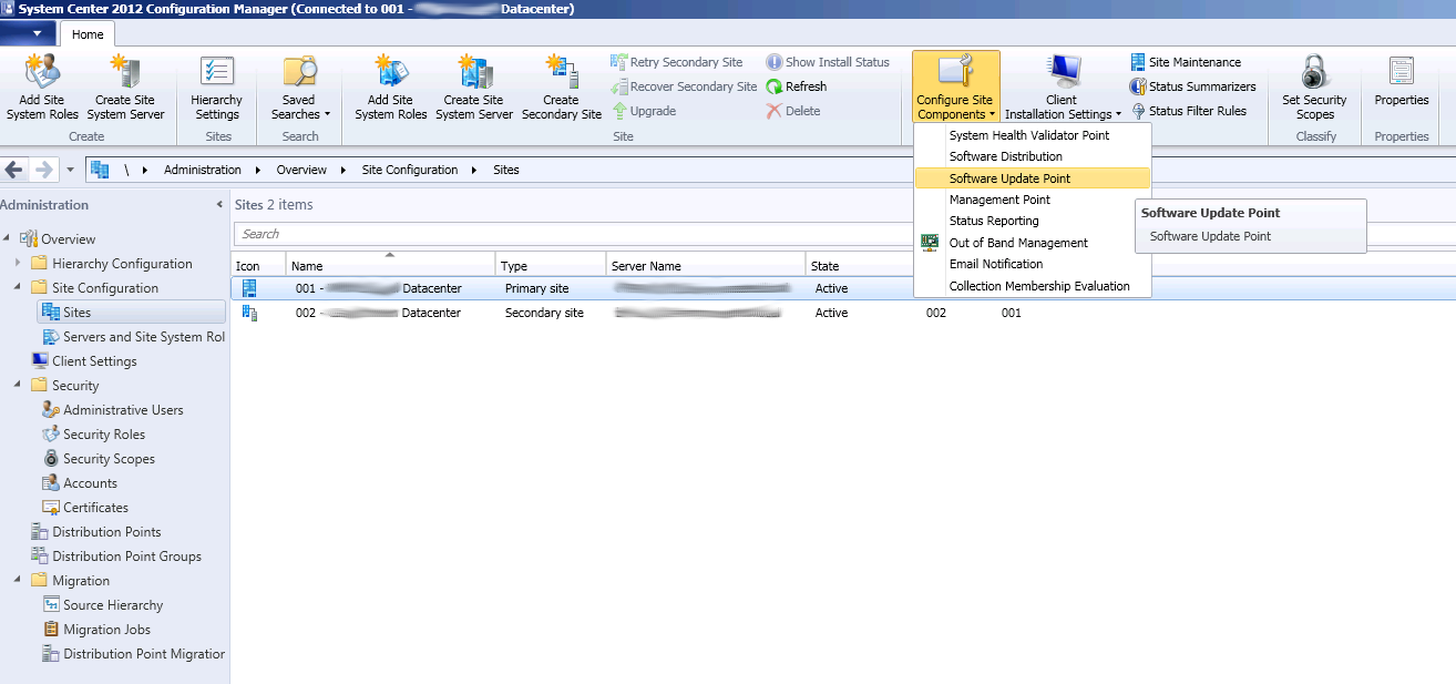 on and click configure site components then software update point