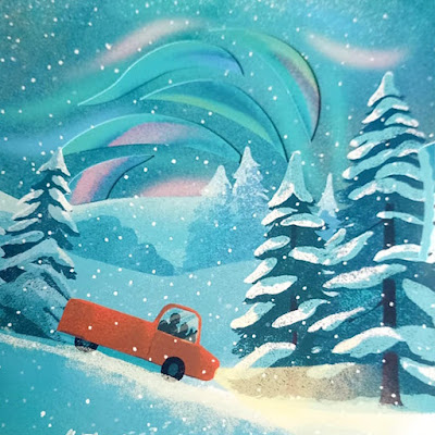 Les lumières de Noël livre pour enfant sur l'ambiance et la nature en hiver au Pôle Nord, de belles illustrations de Symons et Rabei Editions Kimane