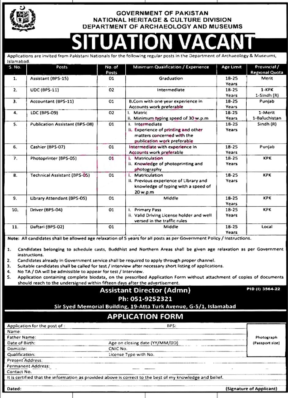 Latest Paper Jobs in Pakistan – Archaeology and Museums Department Islamabad Jobs 2022