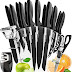 Stainless Steel Knife Set with Block - 13 Kitchen Knives Set Chef Knife Set with Knife Sharpener, 6 Steak Knives, Bonus Peeler Scissors Cheese Pizza Knife and Acrylic Stand by Home Hero