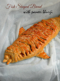 Fish shaped bread with paneer bhurji