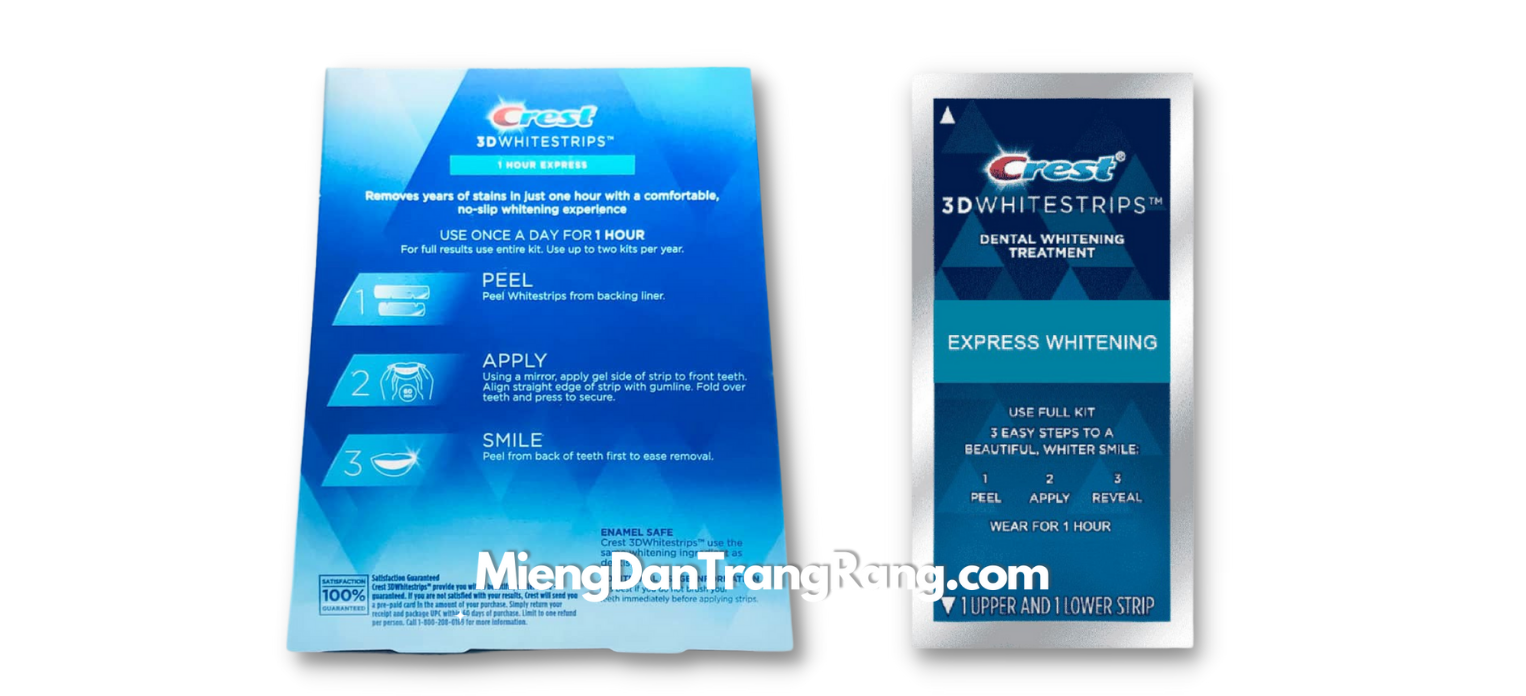 Miếng dán trắng răng Crest 3D Whitestrips 1 Hour Express Levels 12