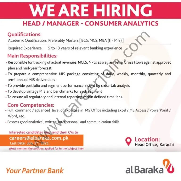 Jobs in Albaraka Bank Pakistan Limited