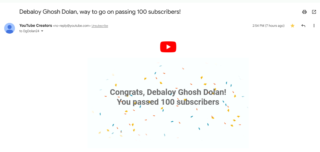 Debaloy Ghosh Dolan, way to go on passing 100 subscribers