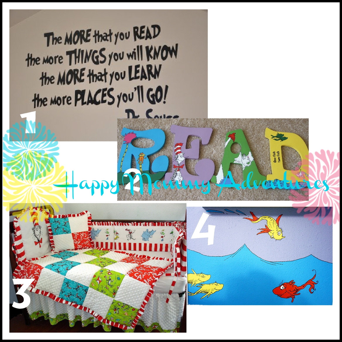 Dr. Seuss Excerpt on a wall, Dr. Seuss-inspired READ wooden letter ...