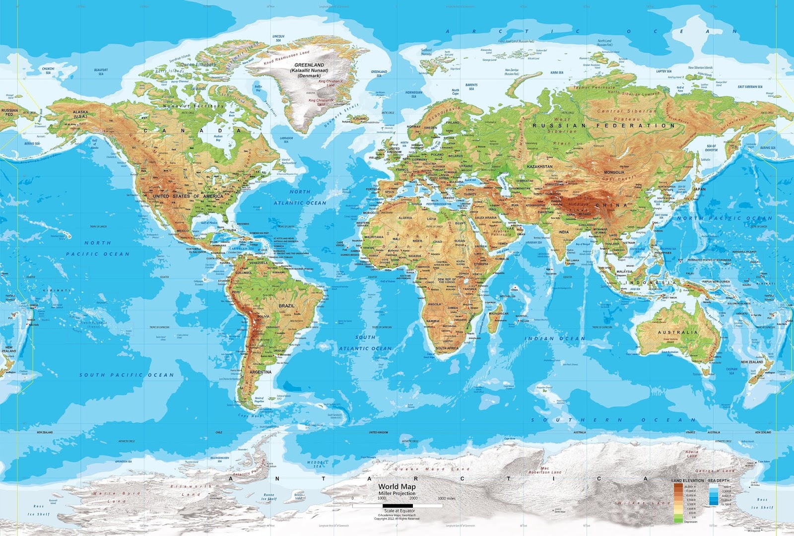Physical Map Of World