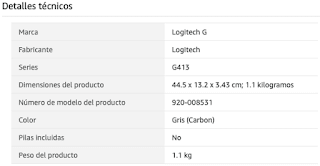 Características teclado gaming Logitech G413