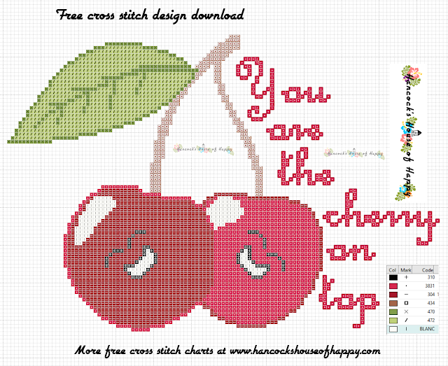 Cherry on Top! Free Cherry Valentine Fruity Cross Stitch Design to Download