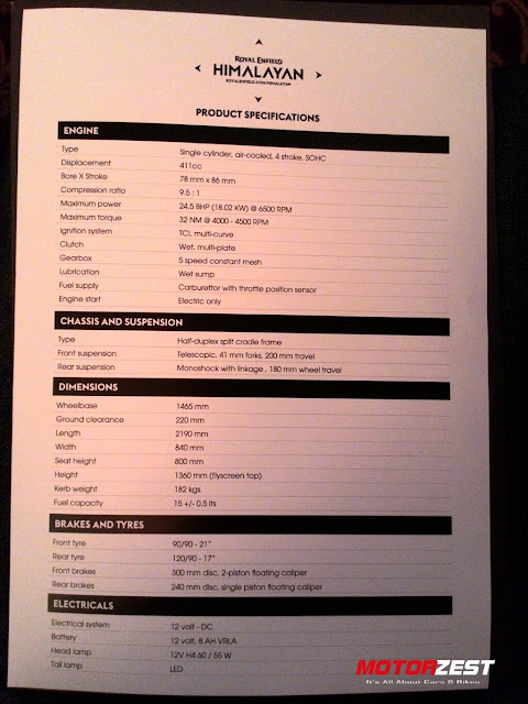 The Royal Enfield Himalayan Technical Specs