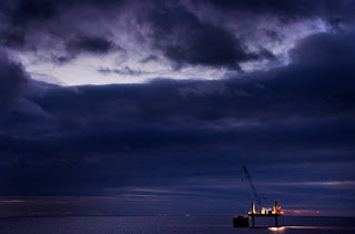 Stormy Skied Shot of a Rig off Blackpool Sea